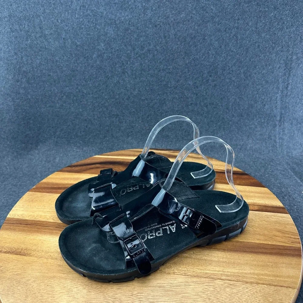 Alpro Birkenstock T Strap Sandals Slides Black Patent Leather Size 40 Women's 9
